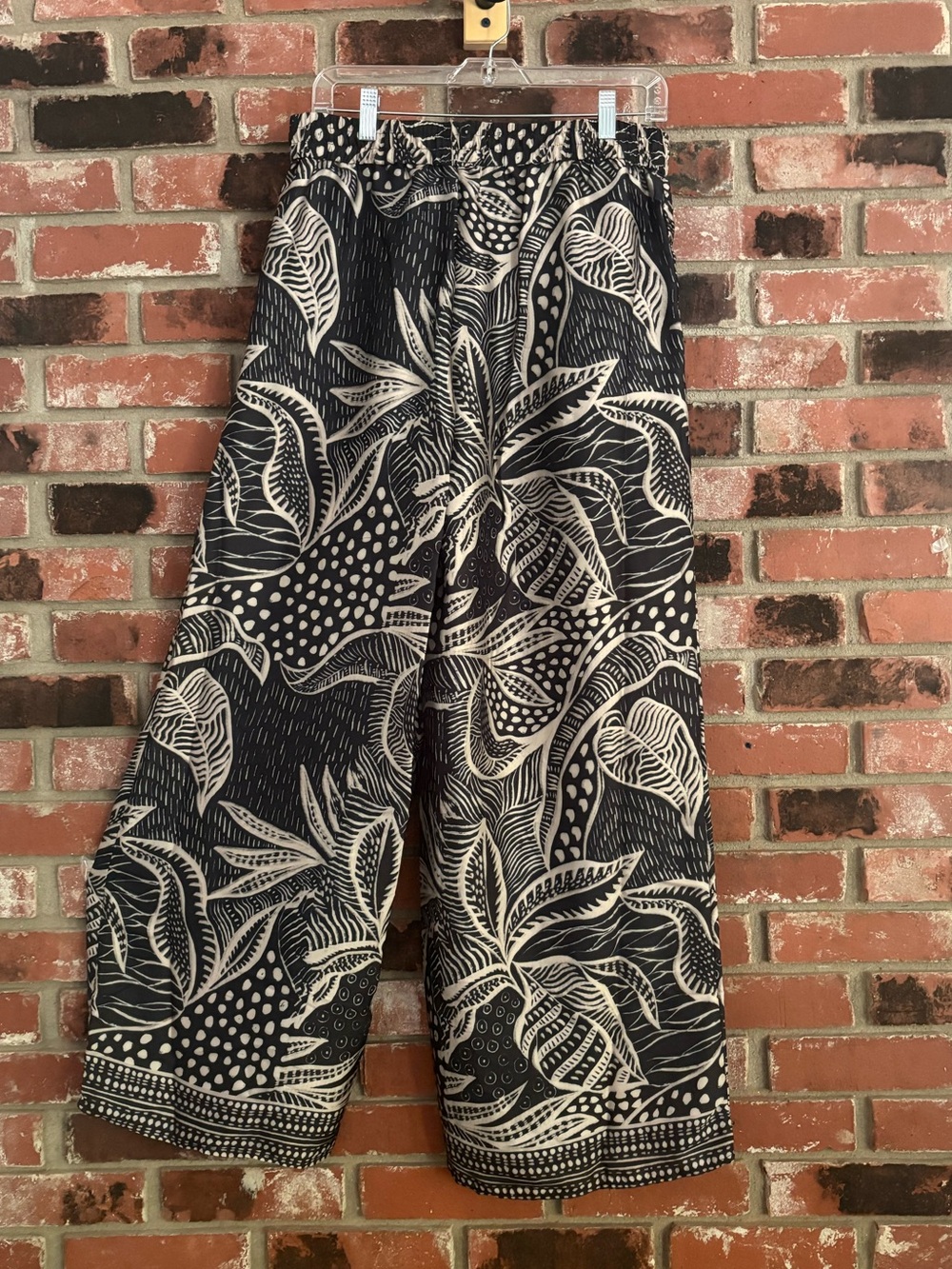 Elie Tahari Floral Botanical Wide Leg Pants Elastic Waist Beach Resortwear Silky